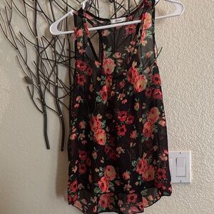 TeenBell Black Floral Tank Top
